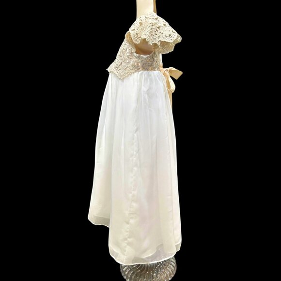 Davids Bridal Metallic Crochet and Chiffon Flower Girl Dress Size 2T Soft White - Picture 8 of 10